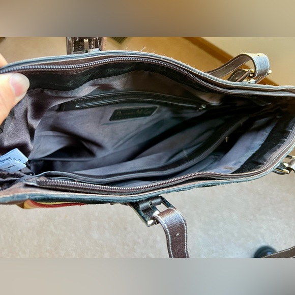 Vintage Pamela McCoy Wavy Color Block Genuine Suede Tote - Picture 8 of 13